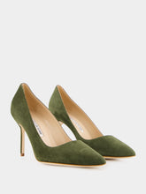 Manolo Blahnik Bb Green Suede Pointed Toe Pumps