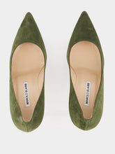 Manolo Blahnik Bb Green Suede Pointed Toe Pumps