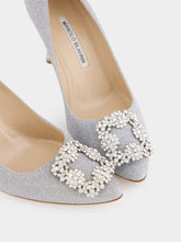 Manolo Blahnik Hangisi Silver Glitter Fabric Jewel Buckle Pumps