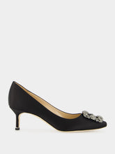 Manolo Blahnik Hangisi 50 Black Satin Jewel Pumps