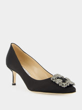 Manolo Blahnik Hangisi 50 Black Satin Jewel Pumps