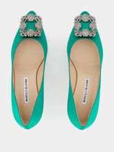 Manolo Blahnik Hangisi Emerald Satin Jewel 50mm Pumps