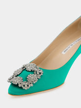 Manolo Blahnik Hangisi Emerald Satin Jewel 50mm Pumps