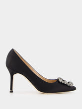 Manolo Blahnik Hangisi Black Jewel Buckle Satin 90mm Pumps