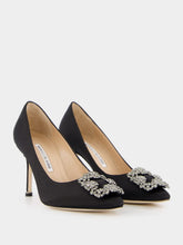 Manolo Blahnik Hangisi Black Jewel Buckle Satin 90mm Pumps