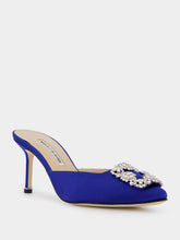 Manolo Blahnik Blue Satin Jewel 70mm Mules
