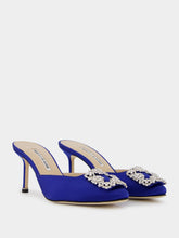 Manolo Blahnik Blue Satin Jewel 70mm Mules