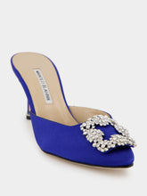 Manolo Blahnik Blue Satin Jewel 70mm Mules