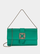 Manolo Blahnik Green Capri Satin Buckle Clutch