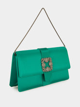 Manolo Blahnik Green Capri Satin Buckle Clutch