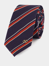 Valentino Garavani Navy and Burgundy Jacquard Regimental Silk Tie