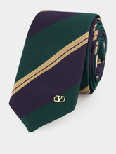 Valentino Garavani Green and Blue Jacquard Regimental Silk Tie