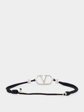 Valentino Garavani Black and Silver VLogo Bracelet