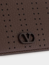 Valentino Garavani Dark Brown Perforated Leather Card Holder