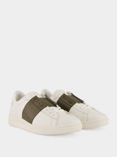 Valentino Garavani White and Khaki Green Nappa Leather Sneakers
