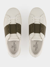 Valentino Garavani White and Khaki Green Nappa Leather Sneakers