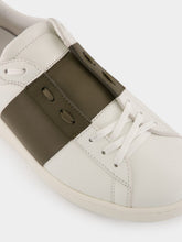 Valentino Garavani White and Khaki Green Nappa Leather Sneakers