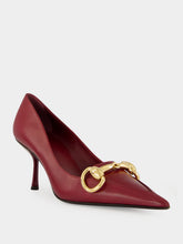 Gucci Burgundy Leather Horsebit Mid-Heel Pumps