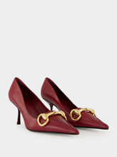 Gucci Burgundy Leather Horsebit Mid-Heel Pumps
