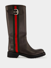 Gucci Brown Leather Biker Boots with Web