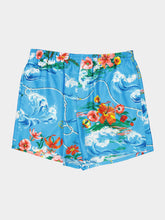 Gucci Blue Floral Print Silk Twill Shorts