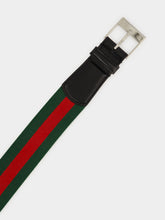 Gucci Black Leather Web Belt with Square Buckle