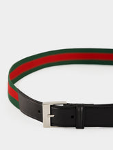 Gucci Black Leather Web Belt with Square Buckle