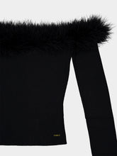 Gucci Black Ribbed Off-the-Shoulder Feather Trim Top