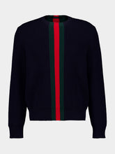 Gucci Dark Blue Ribbed Wool Web Sweater