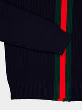 Gucci Dark Blue Ribbed Wool Web Sweater