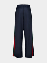 Gucci Dark Blue Web Technical Silk Poplin Trousers