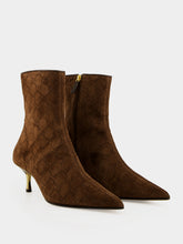 Gucci Brown GG Suede Ankle Boots with Kitten Heel
