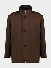 Auralee Brown Chambray and Black Reversible Wool and Leather Coat