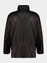 Auralee Brown Chambray and Black Reversible Wool and Leather Coat