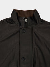 Auralee Brown Chambray and Black Reversible Wool and Leather Coat