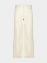Auralee Ivory White Silk Nep Denim Wide-Leg Trousers