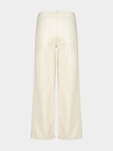 Auralee Ivory White Silk Nep Denim Wide-Leg Trousers