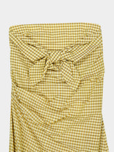 Auralee Mustard Gingham Strapless Cotton Dress