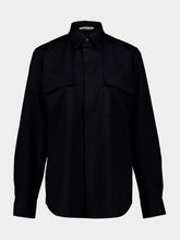 Auralee Black Wool Herringbone Overshirt