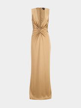 Tom Ford Golden Brown Deep V-Neck Twist Front Silk Evening Dress