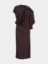 Tom Ford Brown Draped Midi Dress with Chain Detail