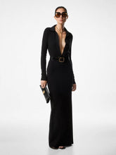 Tom Ford Black Full Needle Stretch Wool Polo Maxi Dress
