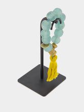 Studio Julia Atlas Light Blue and Gold Prayer Bead Artwork