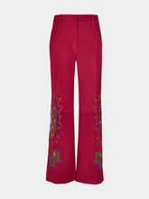 Paula Alice Red Dahlia Embroidered Wide-Leg Suede Pants