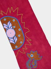 Paula Alice Red Dahlia Embroidered Wide-Leg Suede Pants