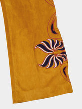 Paula Alice Golden Brown Wide-Leg Suede Pants with Embroidery