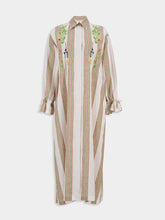 Paula Almandine Linen Striped Dress With Embroideries