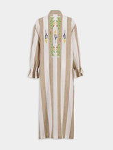 Paula Almandine Linen Striped Dress With Embroideries