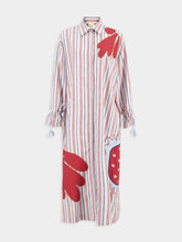 Paula Almandine Stripes Linen Dress with Embroideries