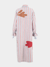 Paula Almandine Stripes Linen Dress with Embroideries